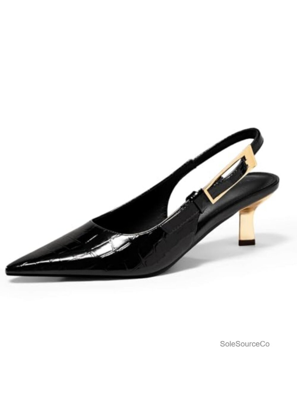 Slingback Kitten Heels Closed Pointed Toe Pumps Buckle Strap Dress Shoes